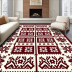 Deep Red Snowflake Folk Art Rug