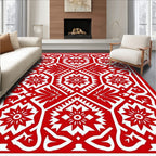 Vibrant Red Floral Geometric Medallion Rug