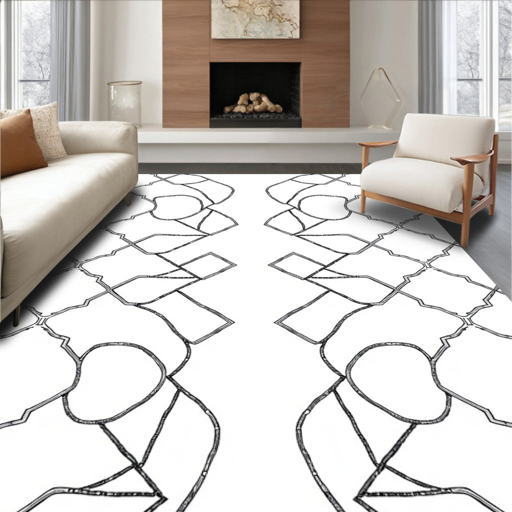 Monochrome Geometric Lattice Trellis Rug