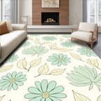 Delicate Teal Floral Botanical Pattern Rug