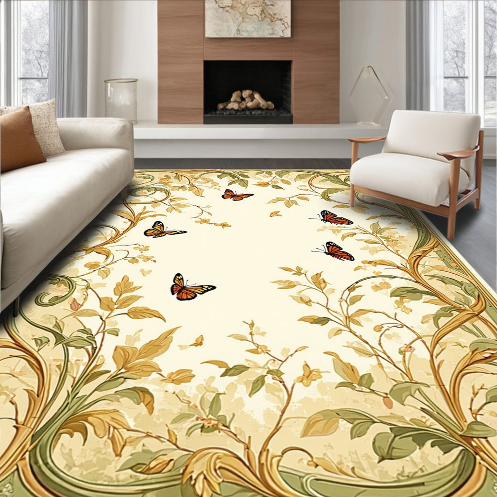 Art Nouveau Butterfly Floral Vines Pattern Rug