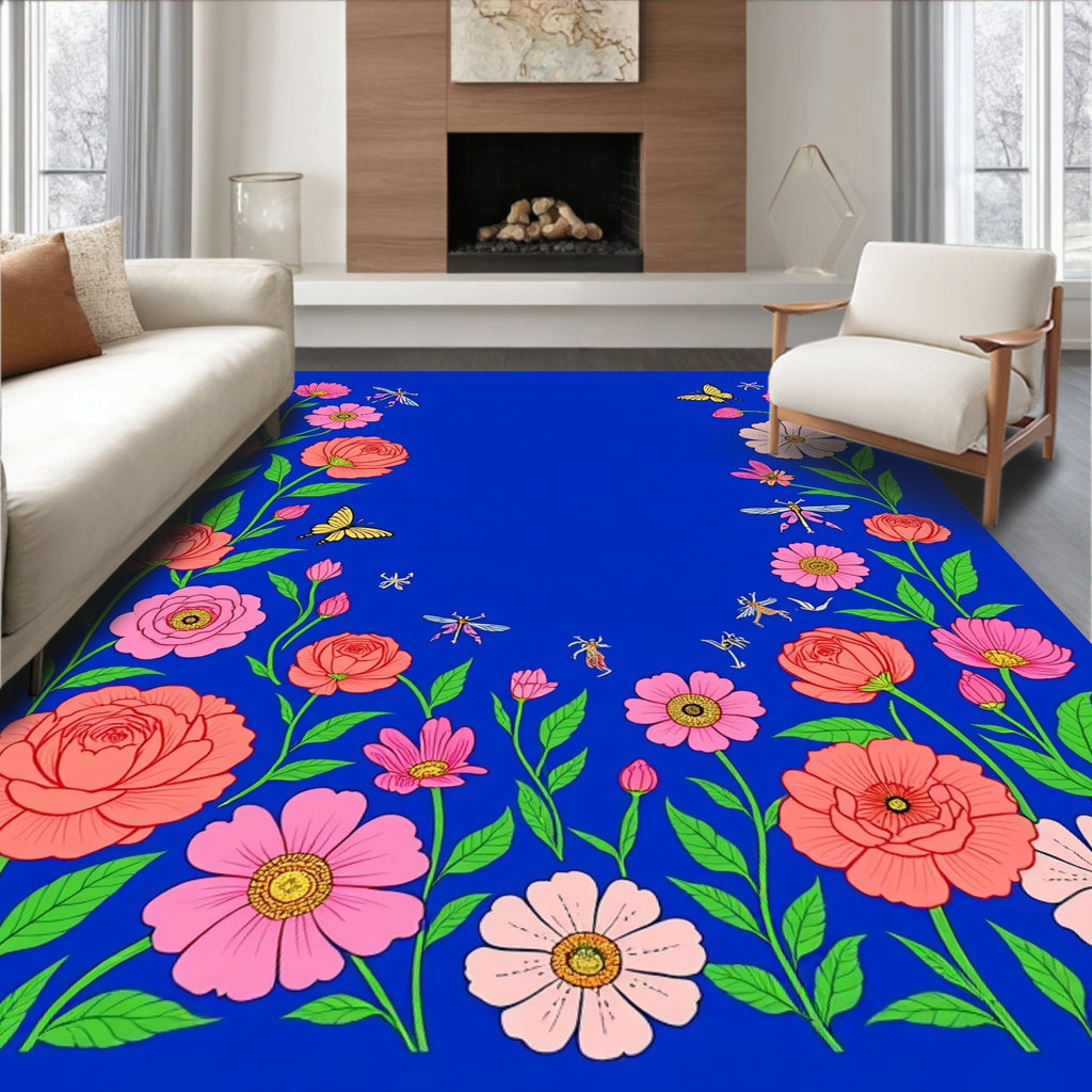 Floral Butterflies And Dragonflies Design Rug