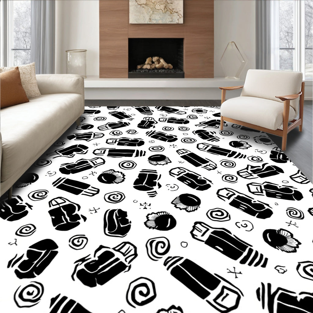 Scribbled Boxing Glove Flower Pattern Rug