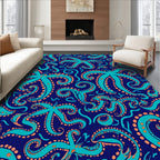 Playful Teal Octopus Tentacle Pattern Rug