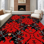 Intricate Red Black Floral Pattern Rug