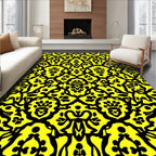 Bold Yellow Black Damask Motif Rug