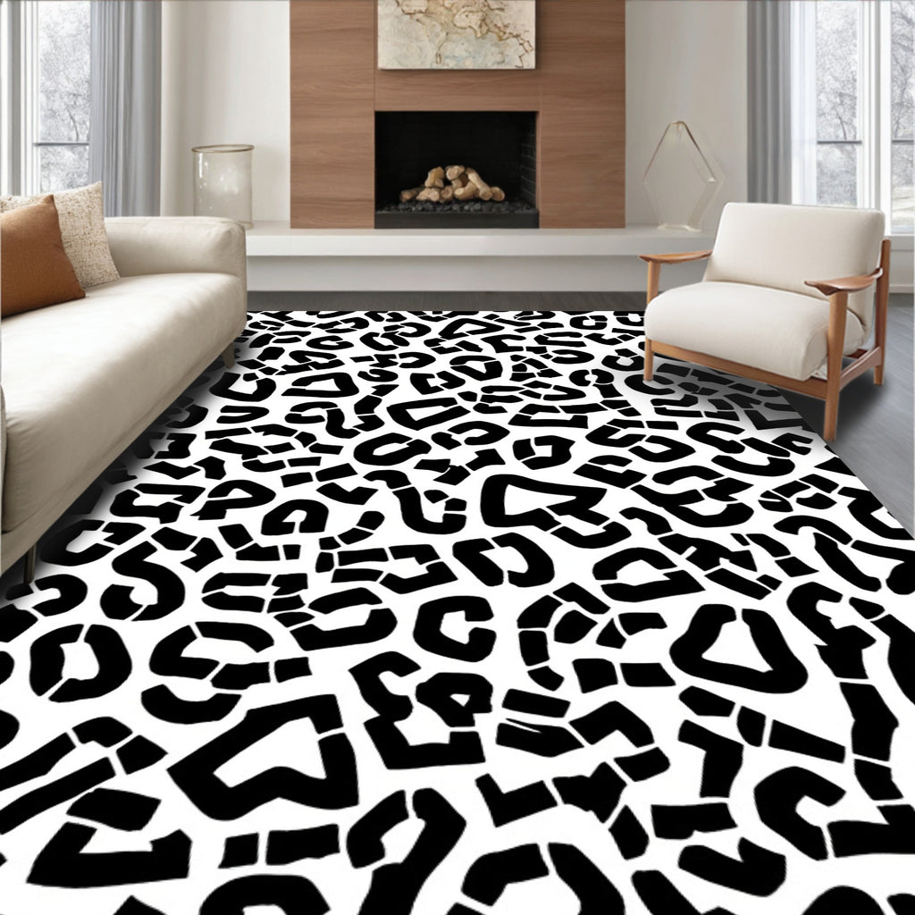 Bold Black Leopard Spots Print Rug