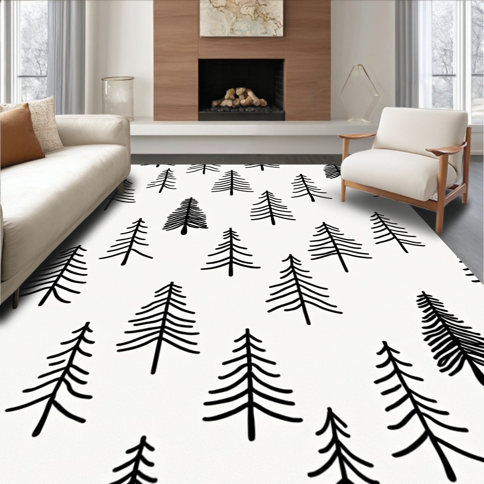 Simple Black Pine Tree Forest Rug