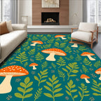Whimsical Mushroom Leaf Print Rug