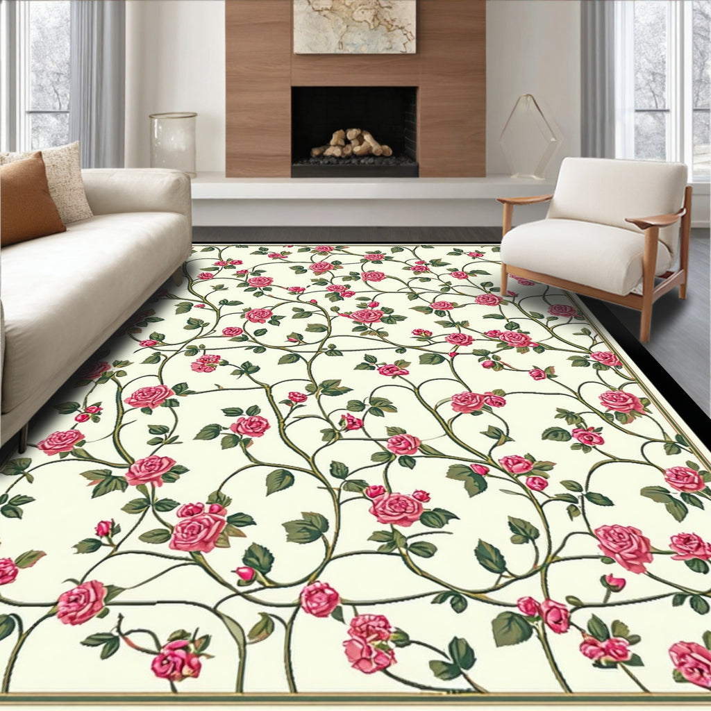 Rose Vine Patterned Floral Rug