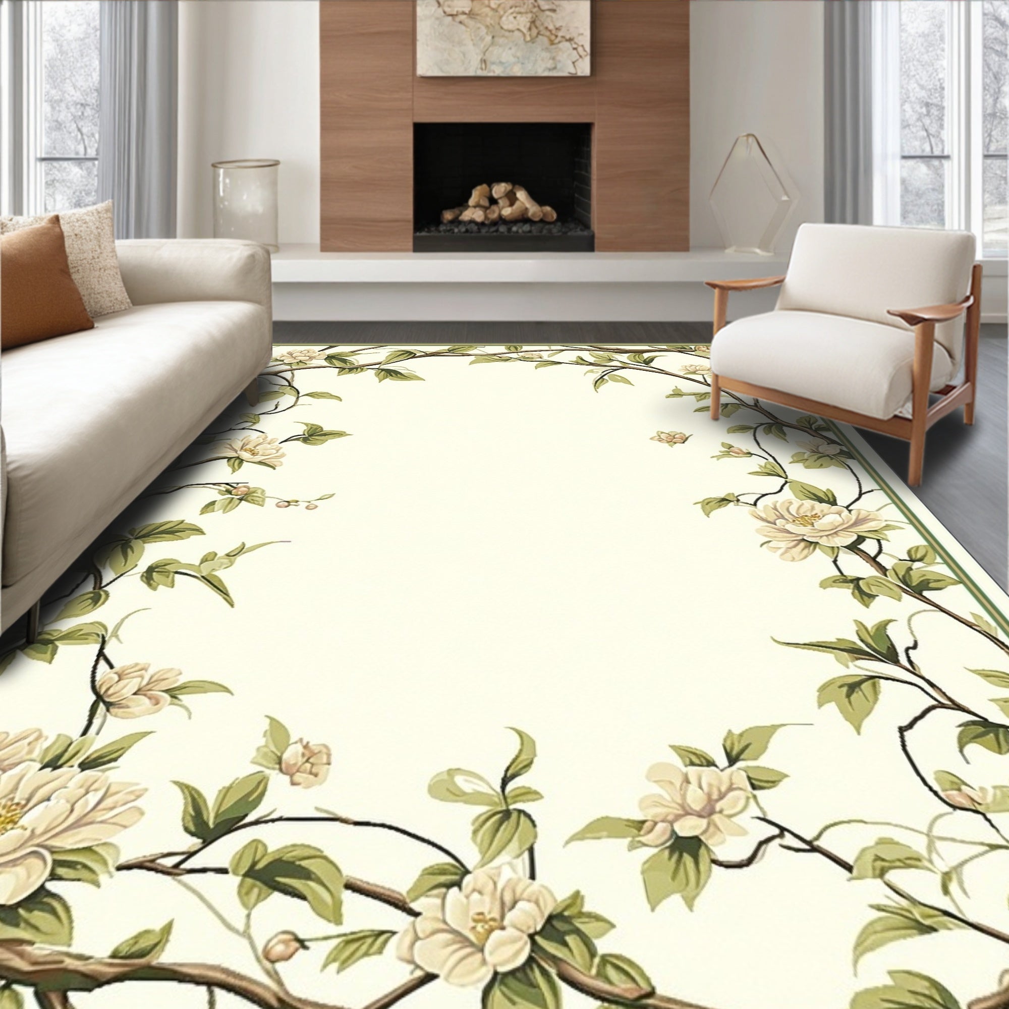 Floral Vine Accent Border Rug