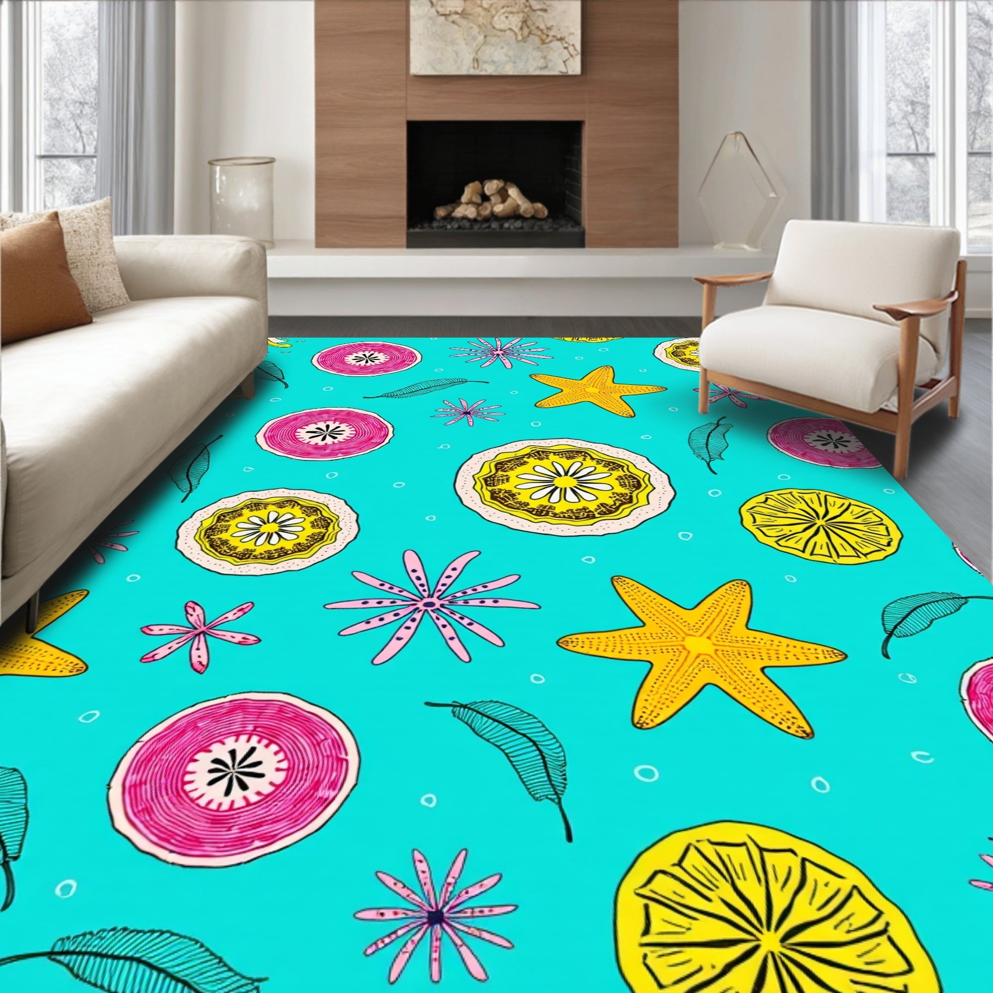 Marine Life Floral Abstract Pattern Rug