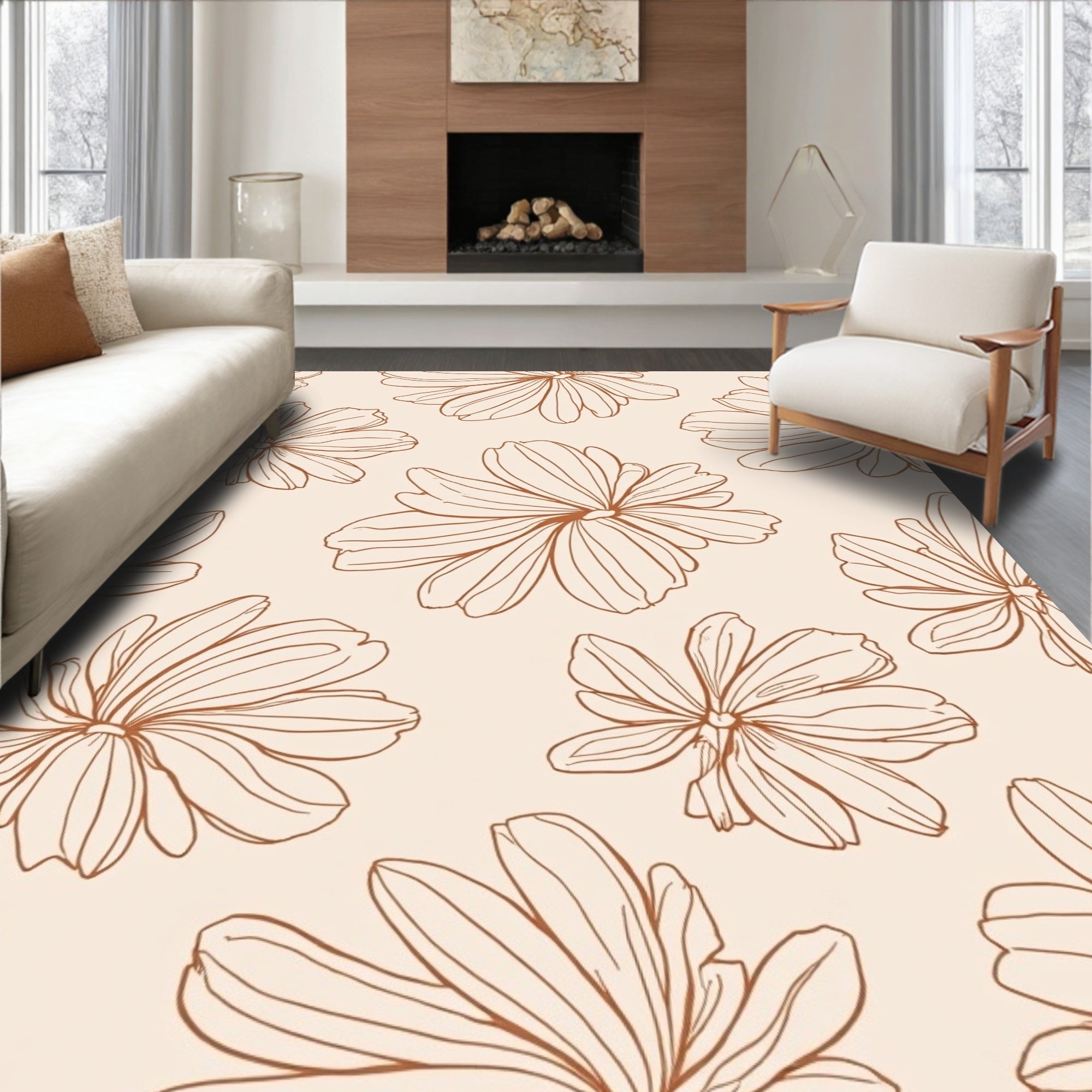 Minimalist Floral Outline Design Rug