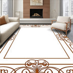 Ornate Brown Scroll Filigree Frame Rug