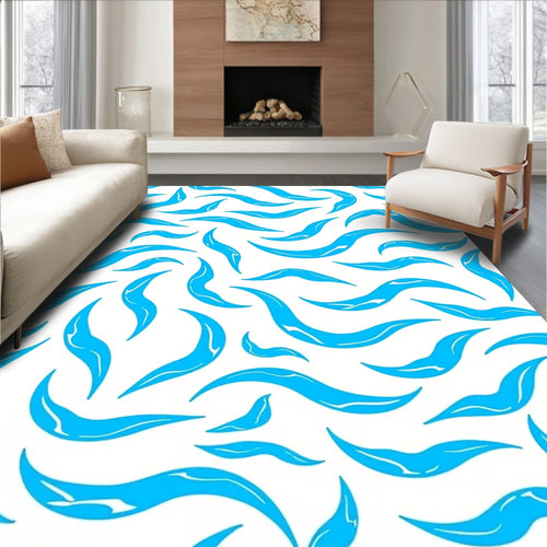 Abstract Blue Wavy Swirl Pattern Rug