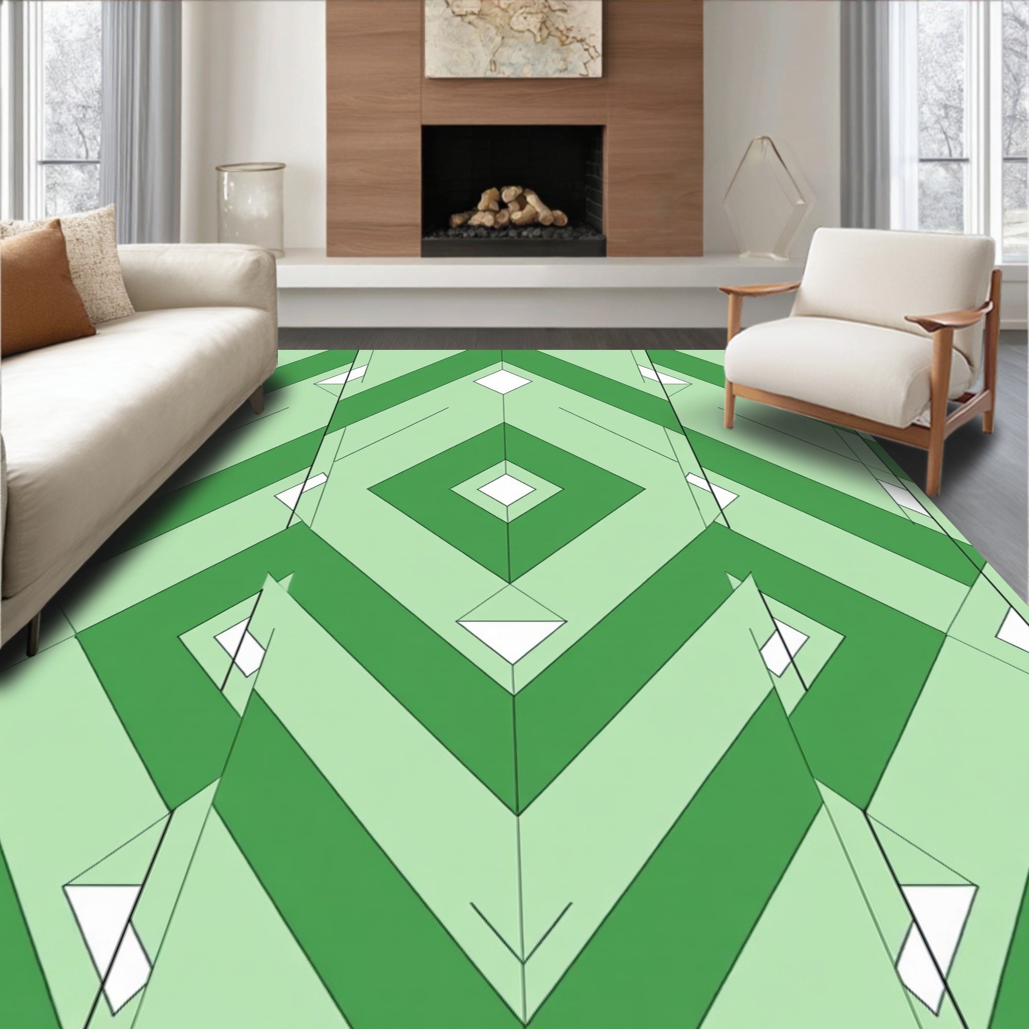 Emerald Green Layered Diamond Rug