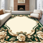 Elegant Floral Scrollwork Cream Green Rug