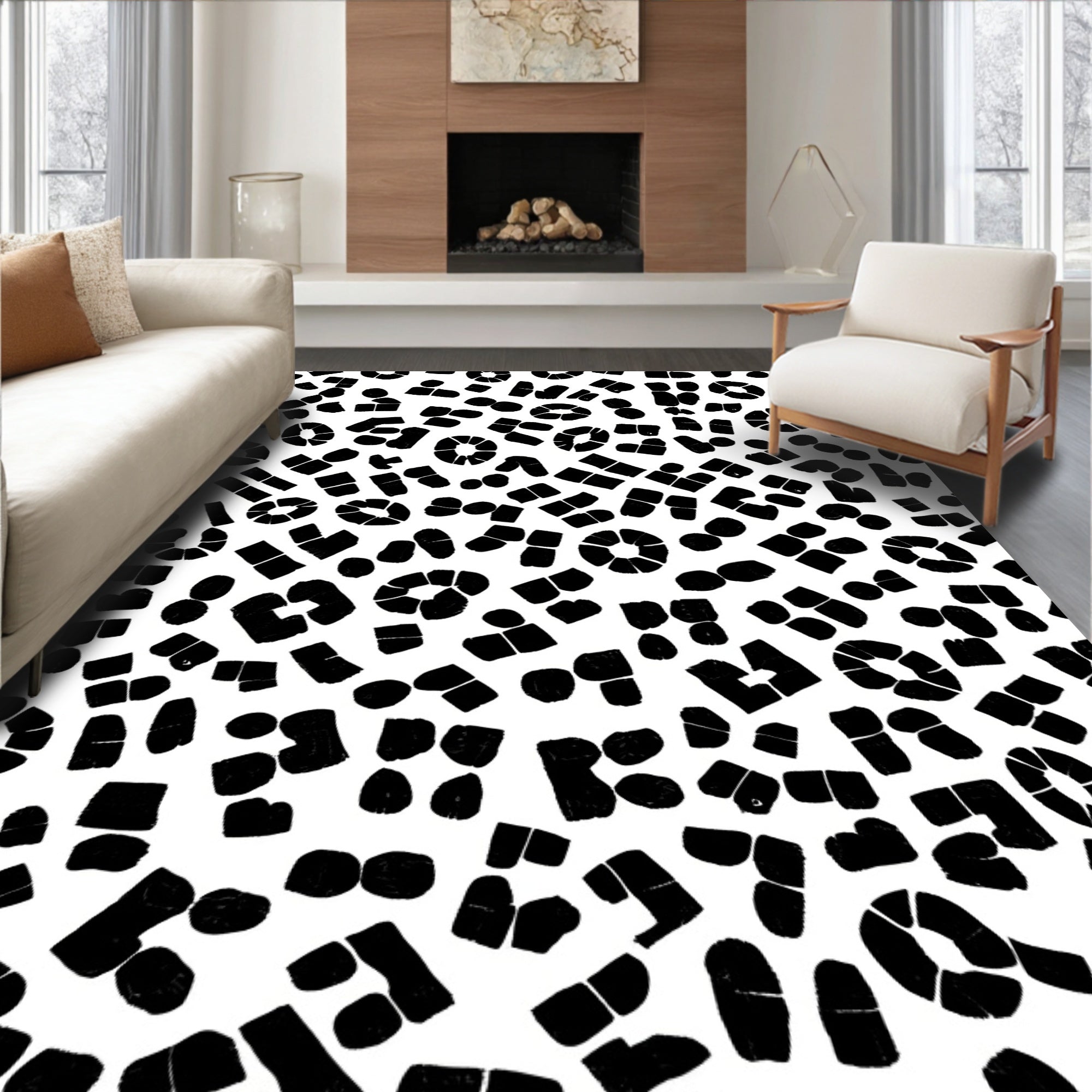 Abstract Black White Patterned Rug