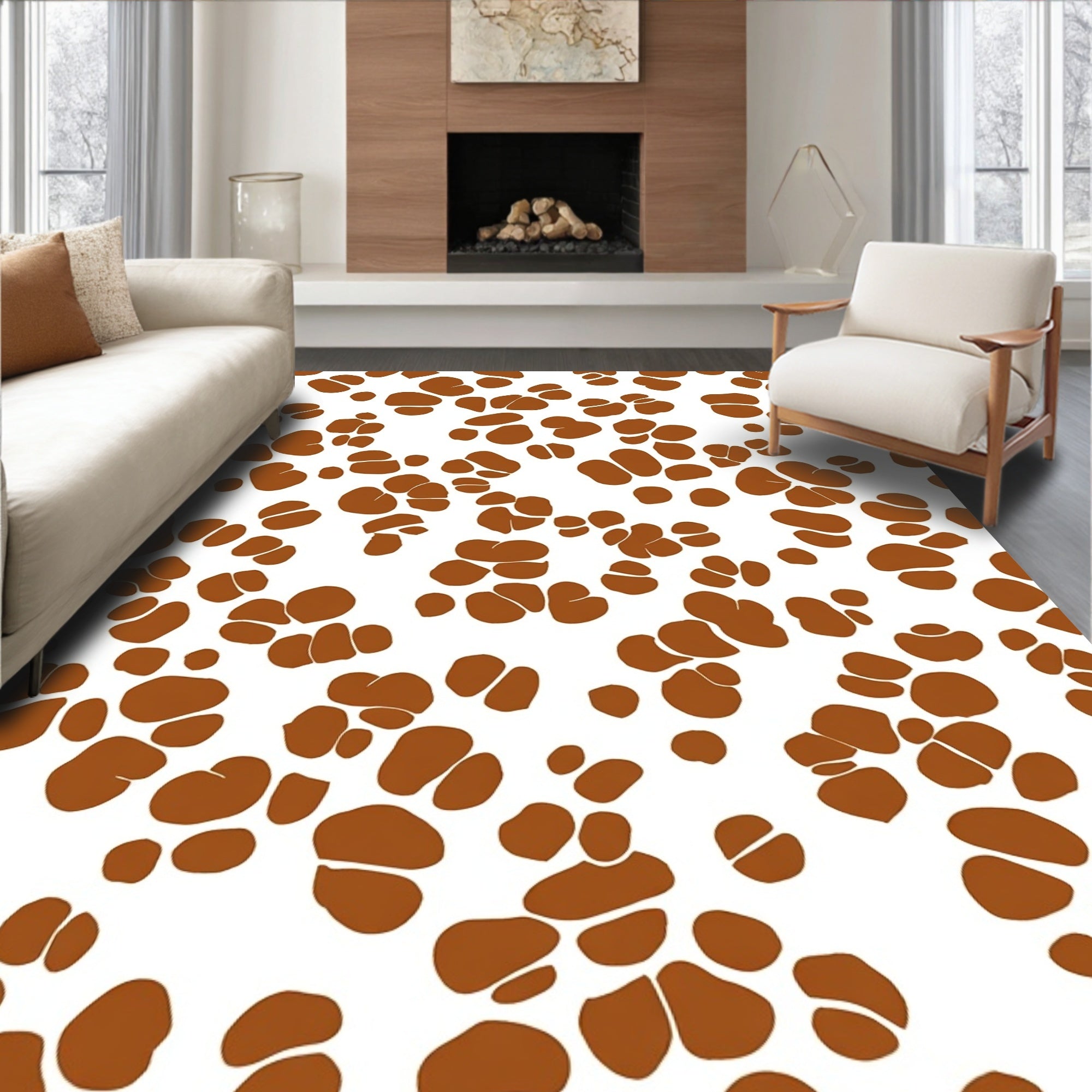 Brown Abstract Blob Pattern Rug