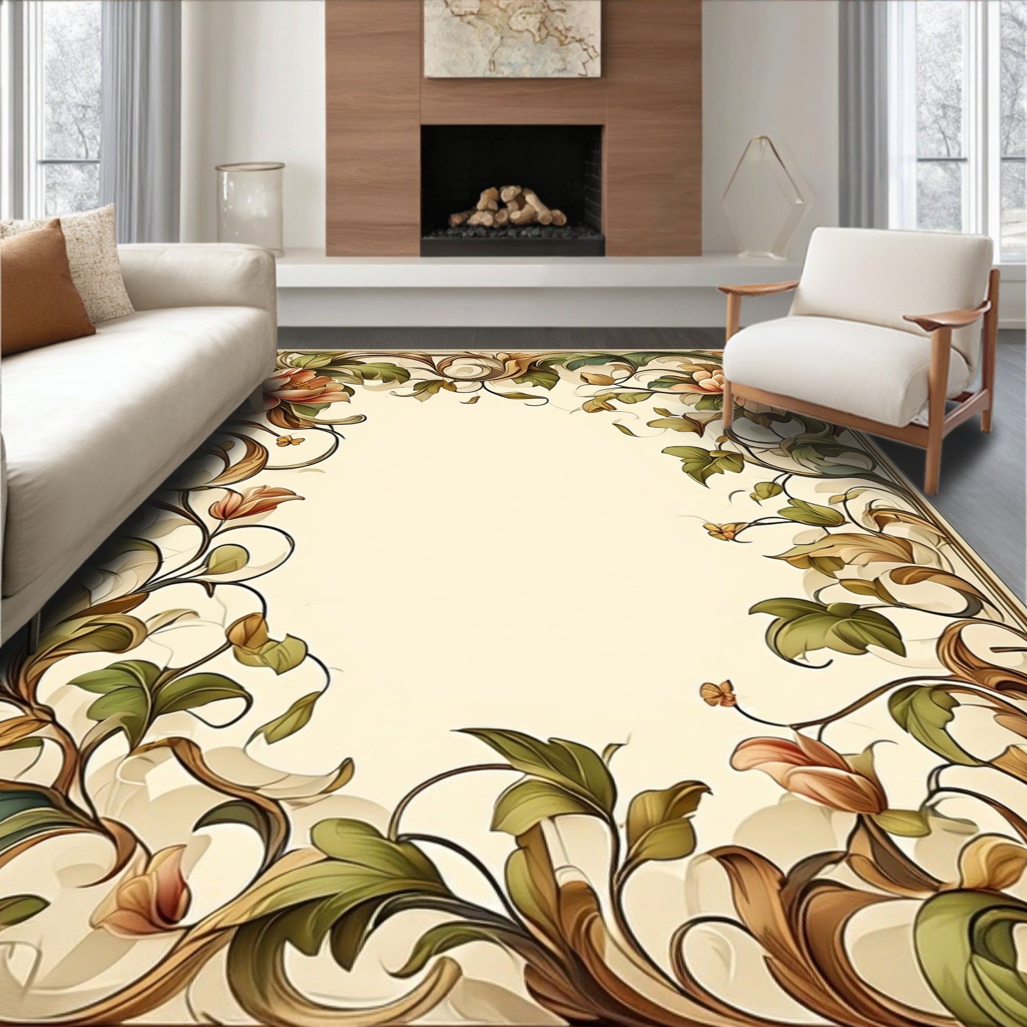 Ornate Floral Vine Pattern Rug