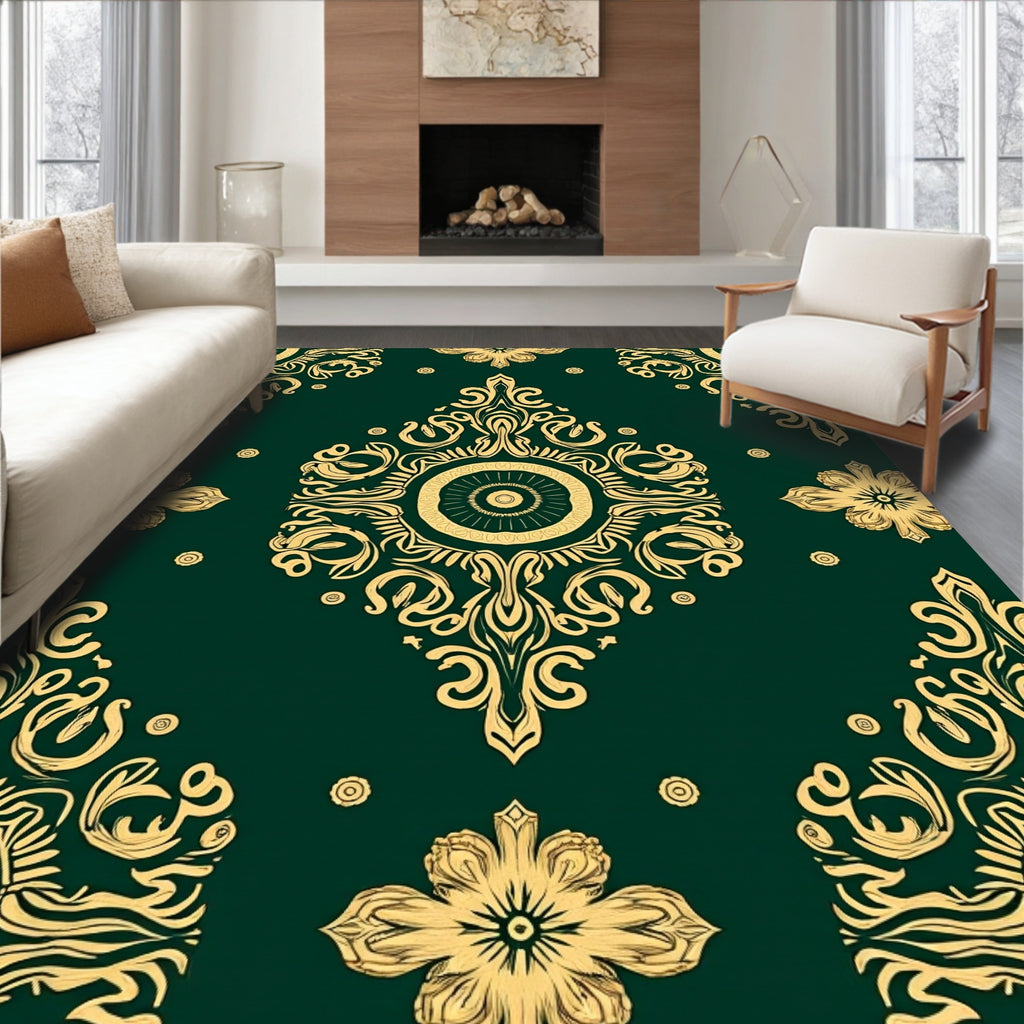 Ornate Golden Vine Mandala Pattern Rug