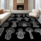 Whimsical Mushroom Line Art Design Rug