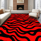 Bold Red Black Wavy Stripes Rug
