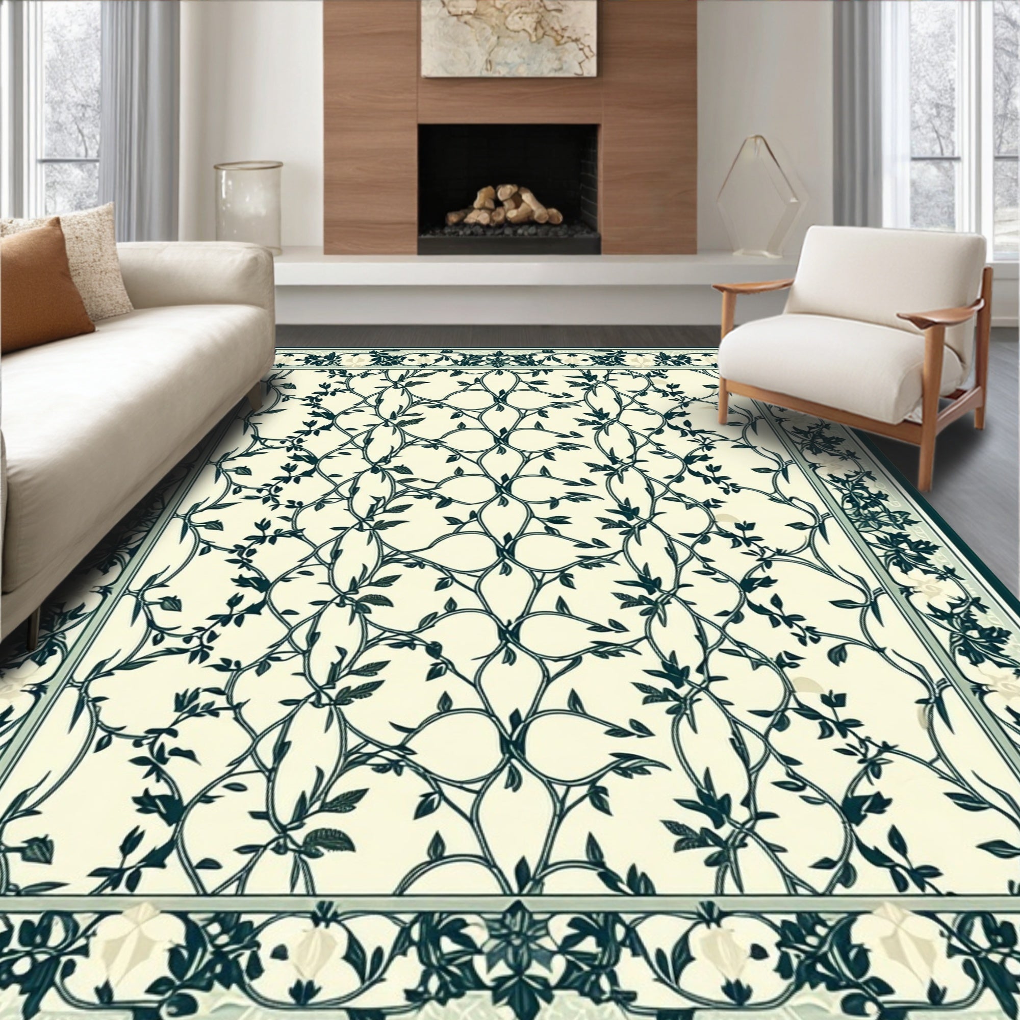 Classic Vine Scroll Floral Design Rug