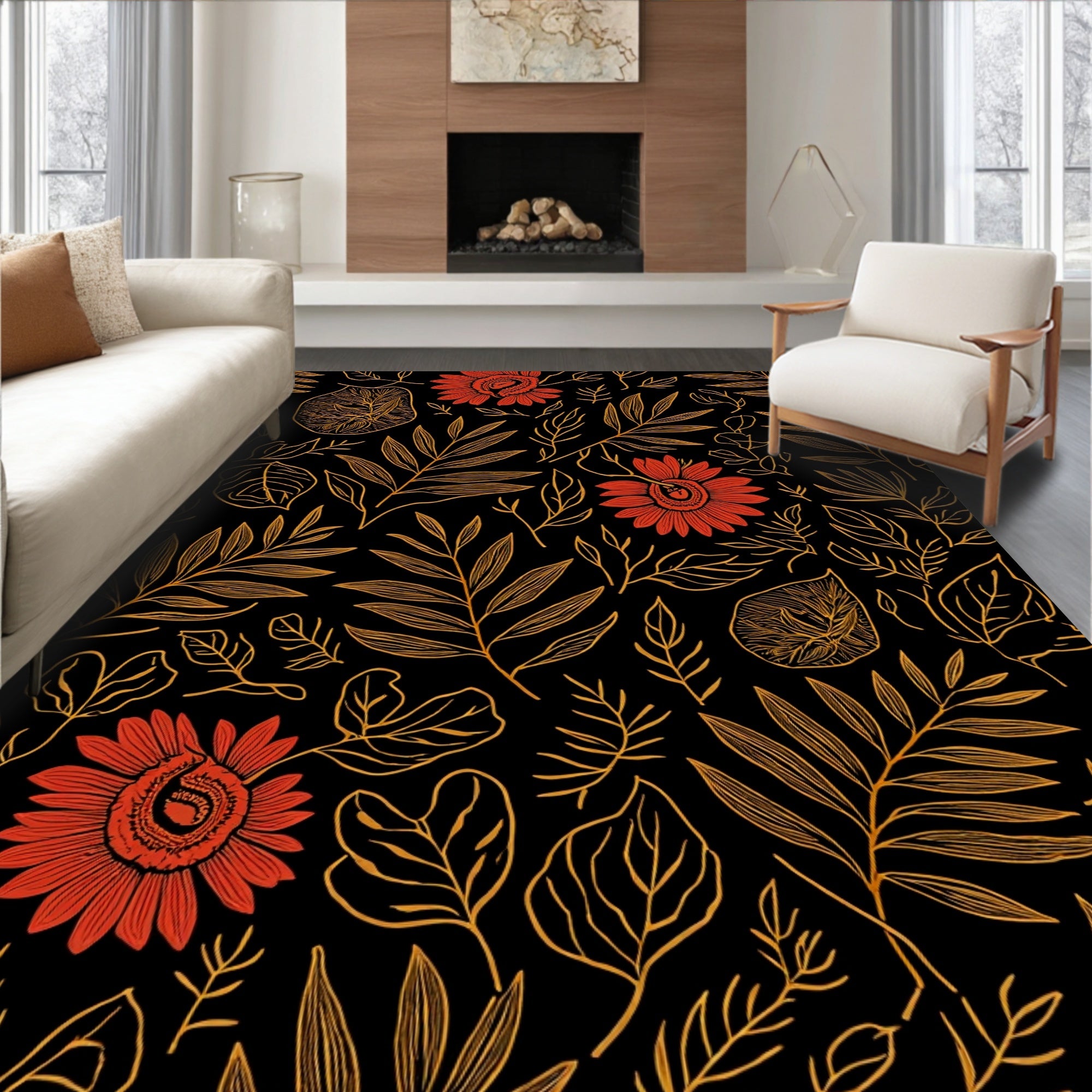 Floral Botanic Line Art Rug