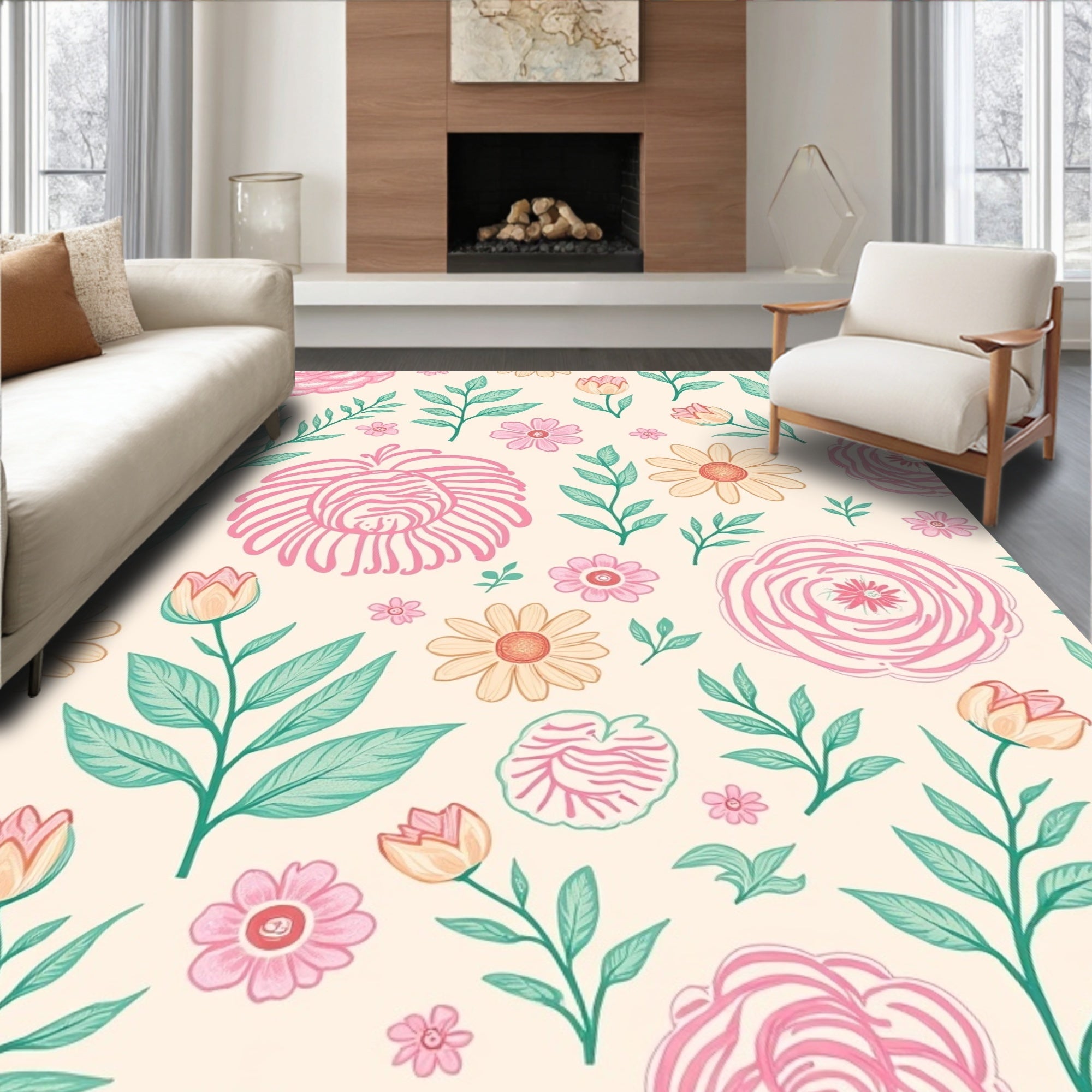 Pastel Floral Garden Pattern Rug