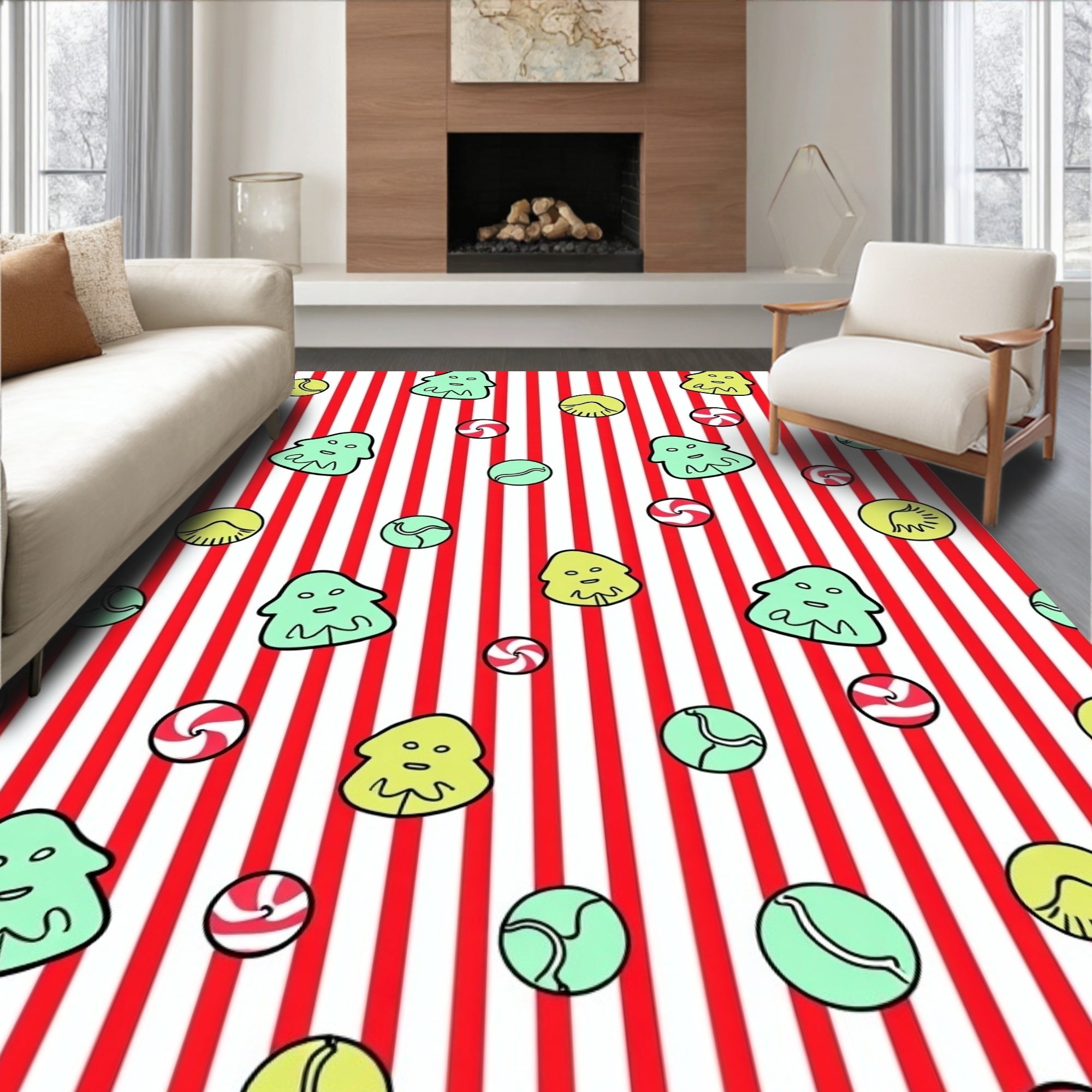 Red Striped Holiday Treat Scatter Rug