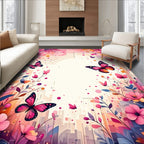 Pink Butterfly Floral Garden Design Rug