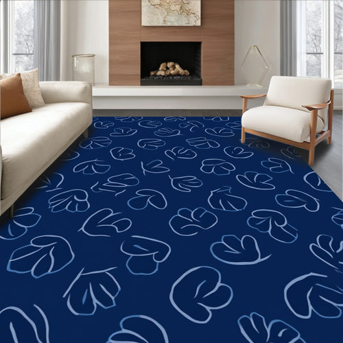 Abstract Blue Floral Line Art Rug