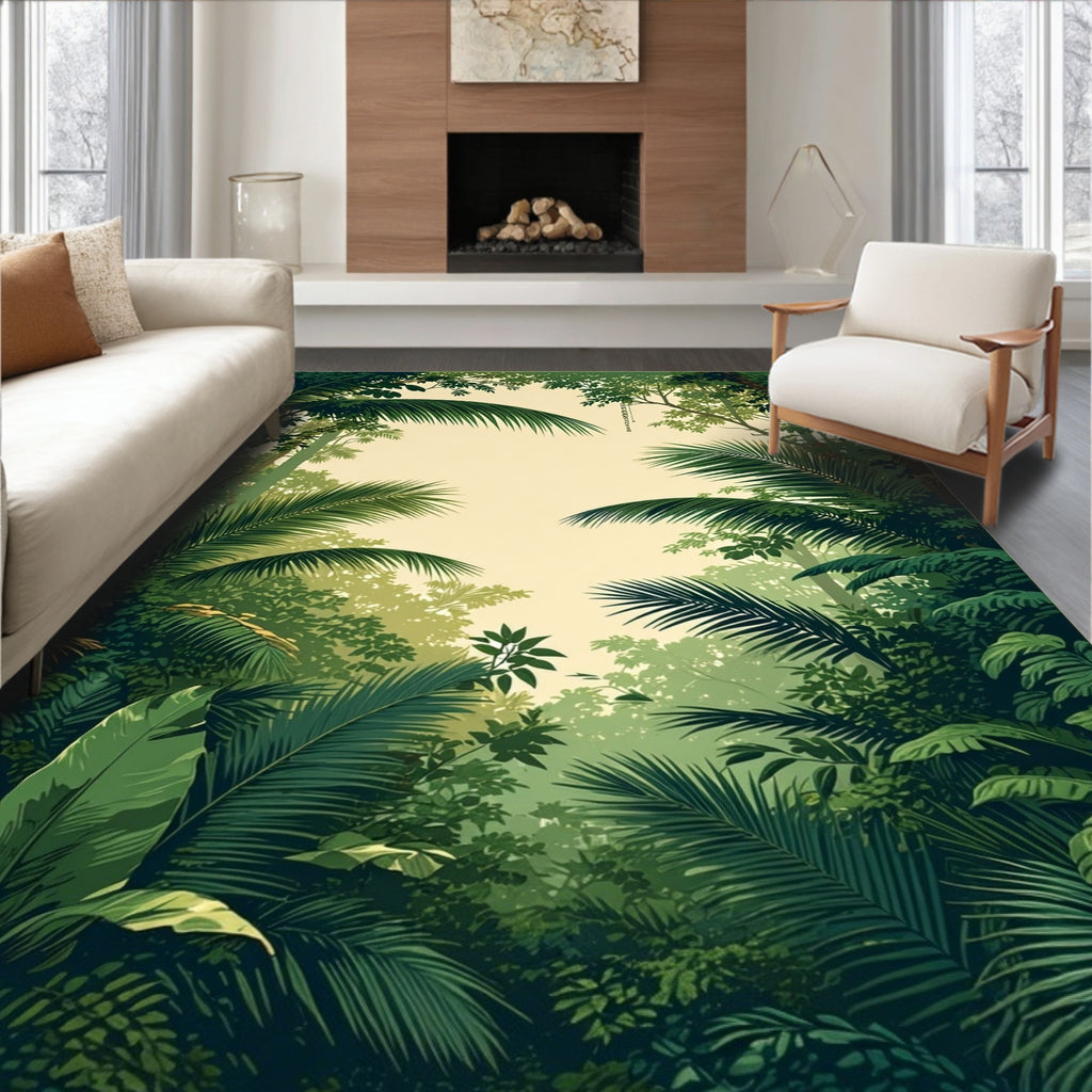 Lush Tropical Palm Leaf Jungle Design Rug
