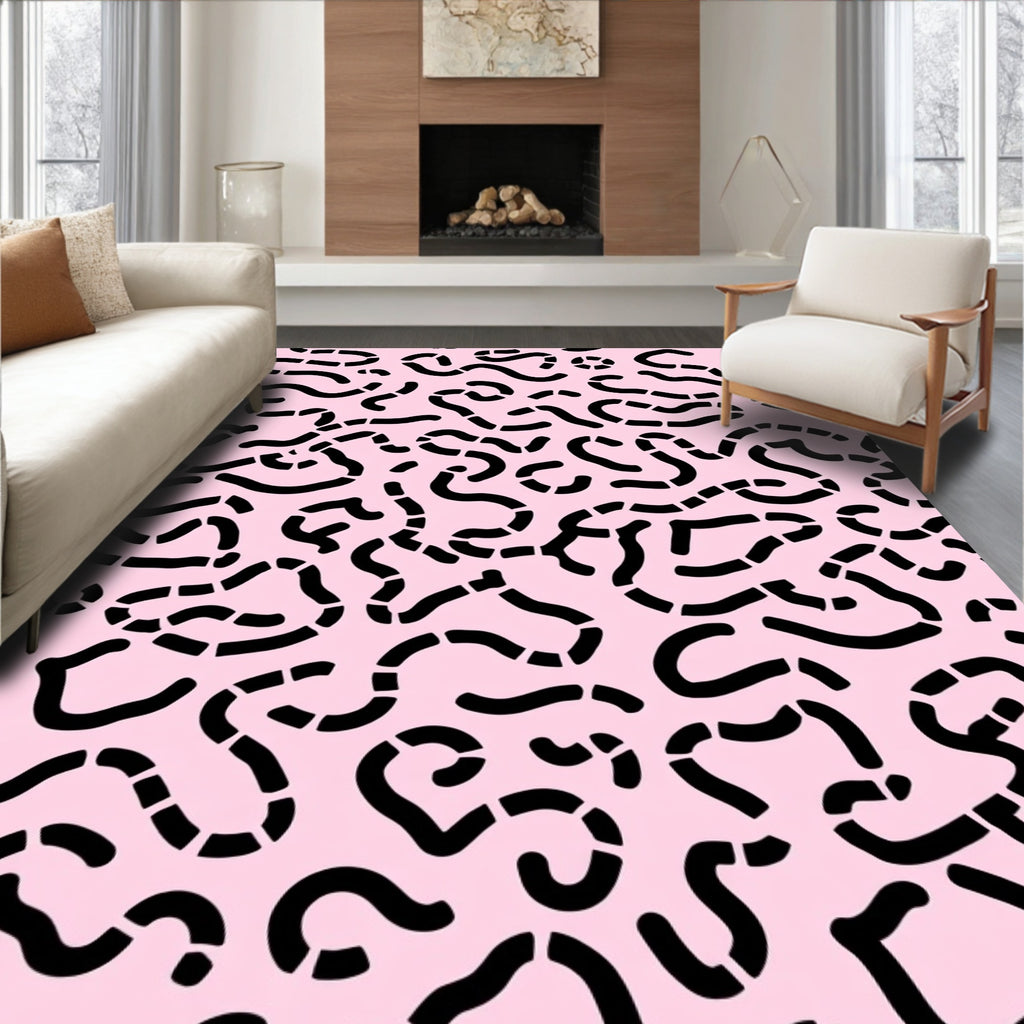 Abstract Swirls Pink Black Curve Pattern Rug
