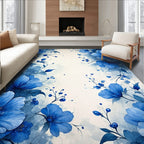 Blue Floral Watercolor Patterned Rug