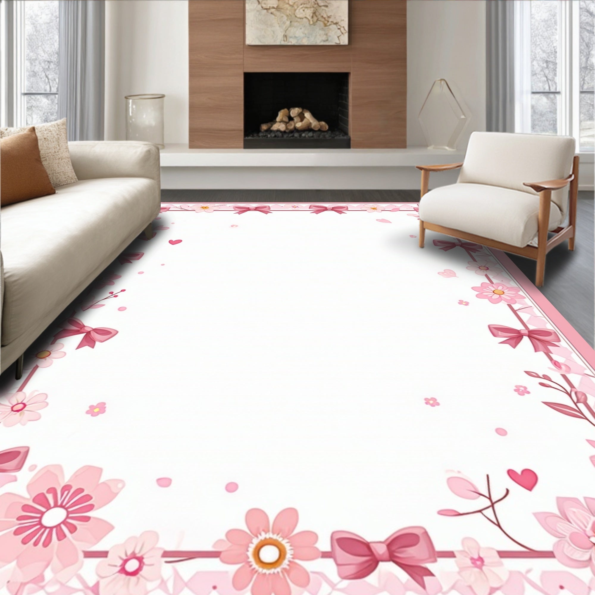 Pink Bows Blossoms Border Design Rug