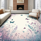 Pastel Floral Butterfly Garden Design Rug