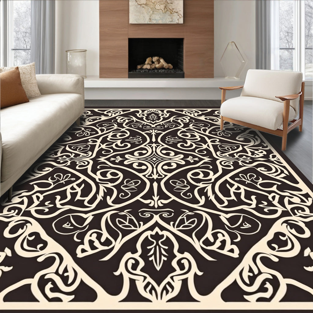 Ornate Swirls and Floral Scrollwork Design Rug