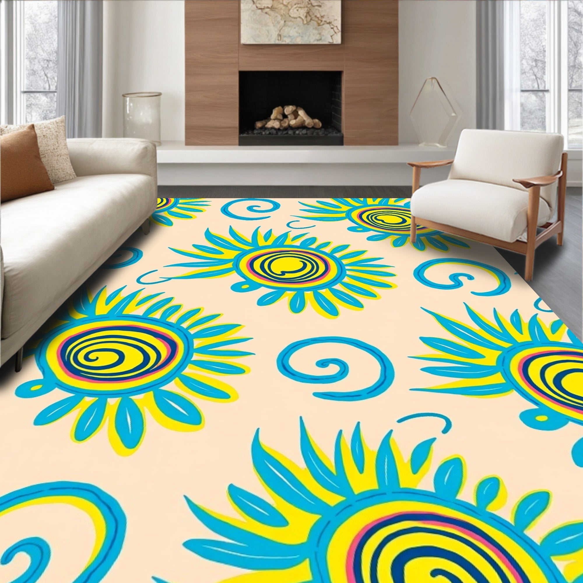 Sunny Spiral Funky Floral Pattern Rug