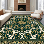 Dark Green Golden Floral Medallion Rug