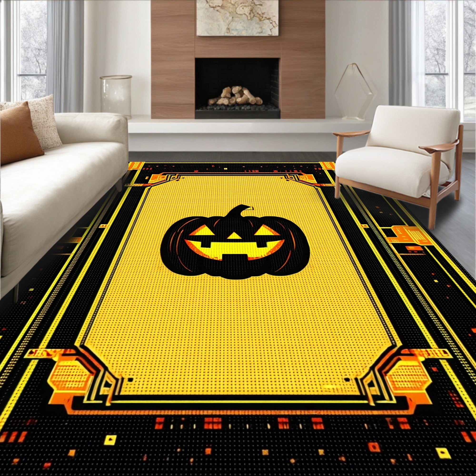 Spooky Pumpkin Circuit Board Design Rug