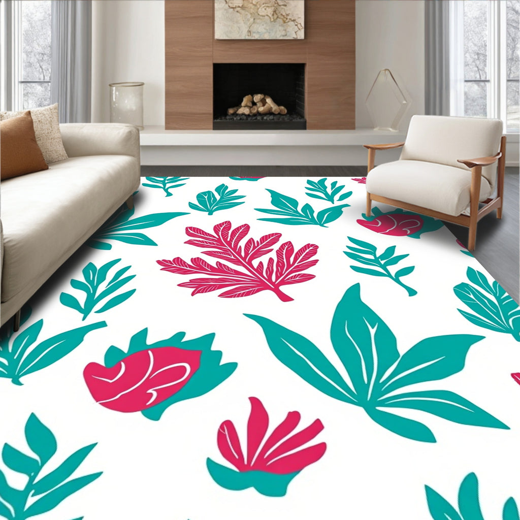 Vibrant Floral Leaf Pattern Rug