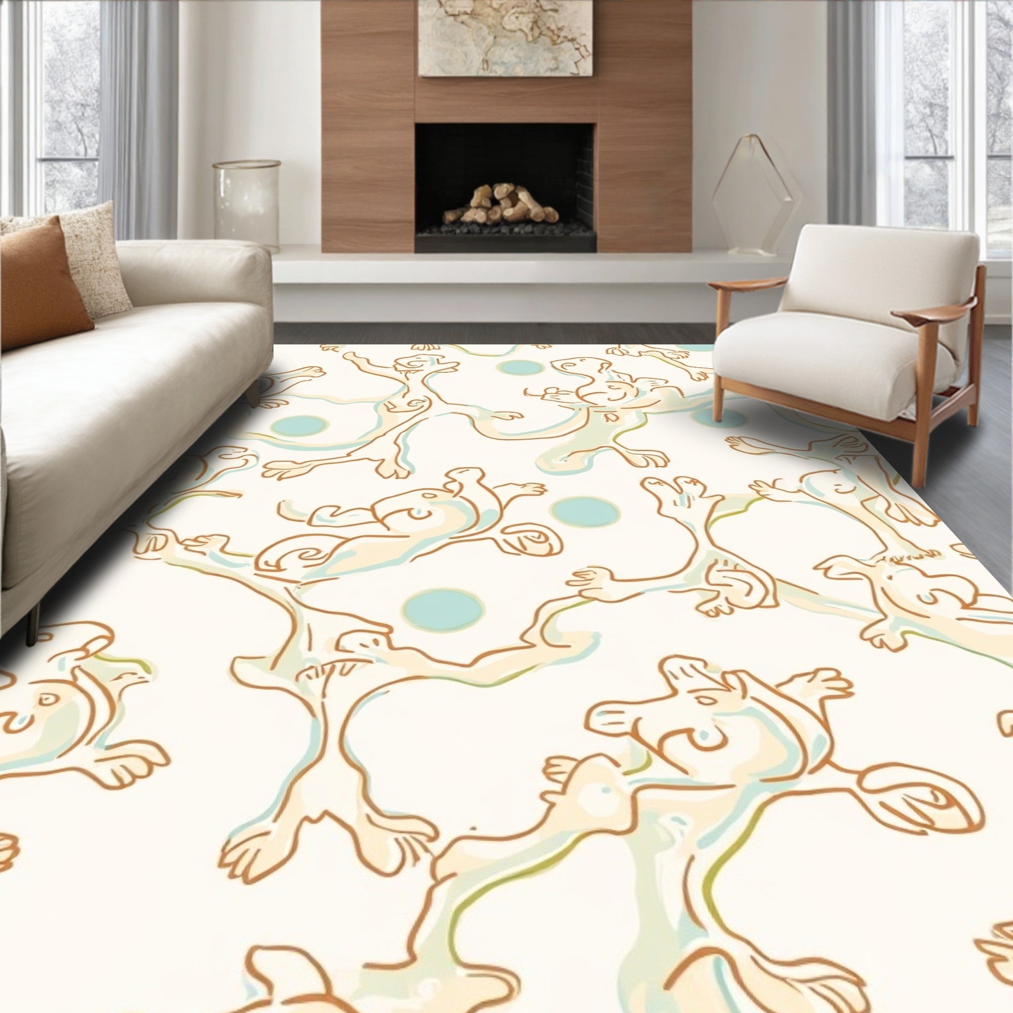 Whimsical Figures On Cream Background Rug