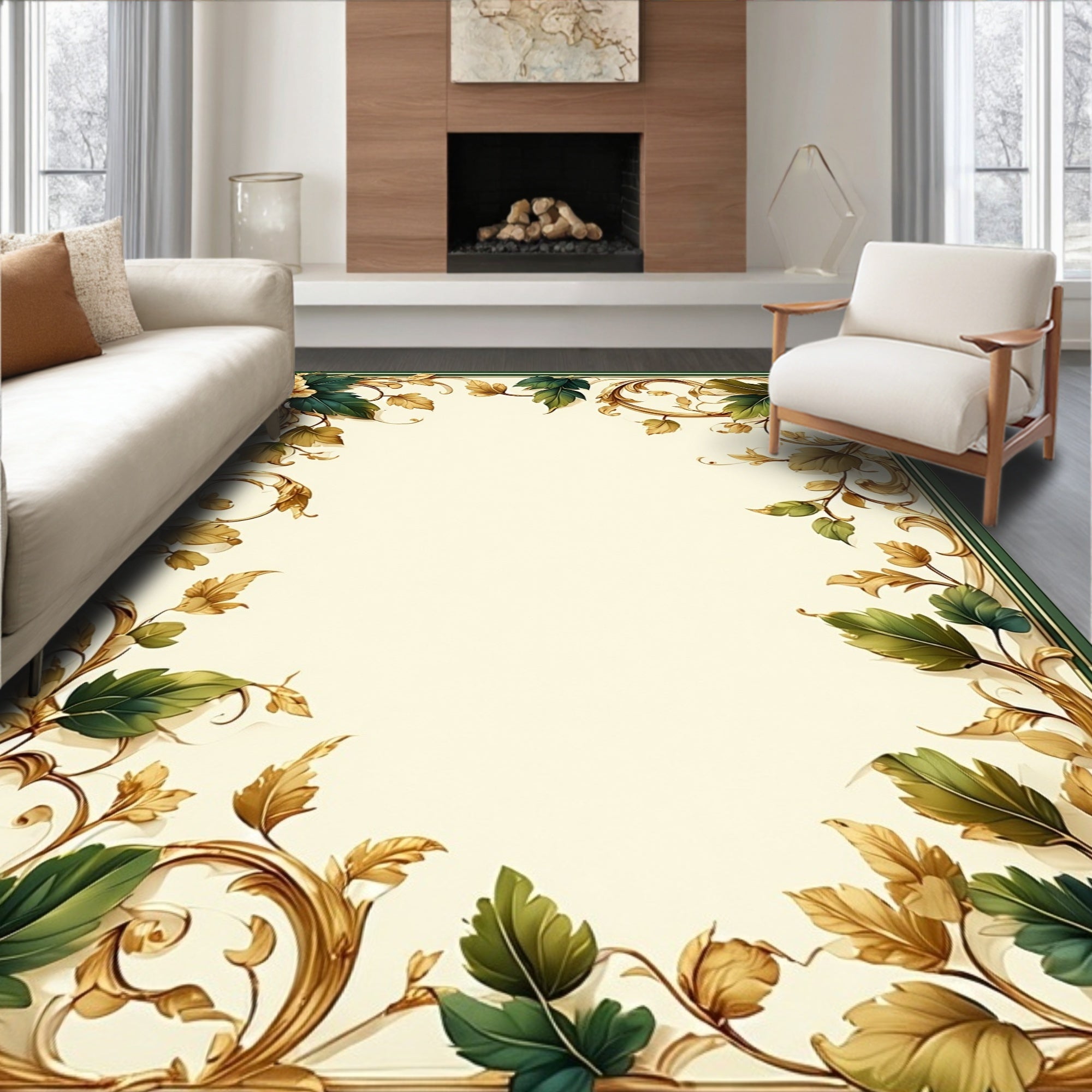 Gilded Foliage Scroll Floral Pattern Rug