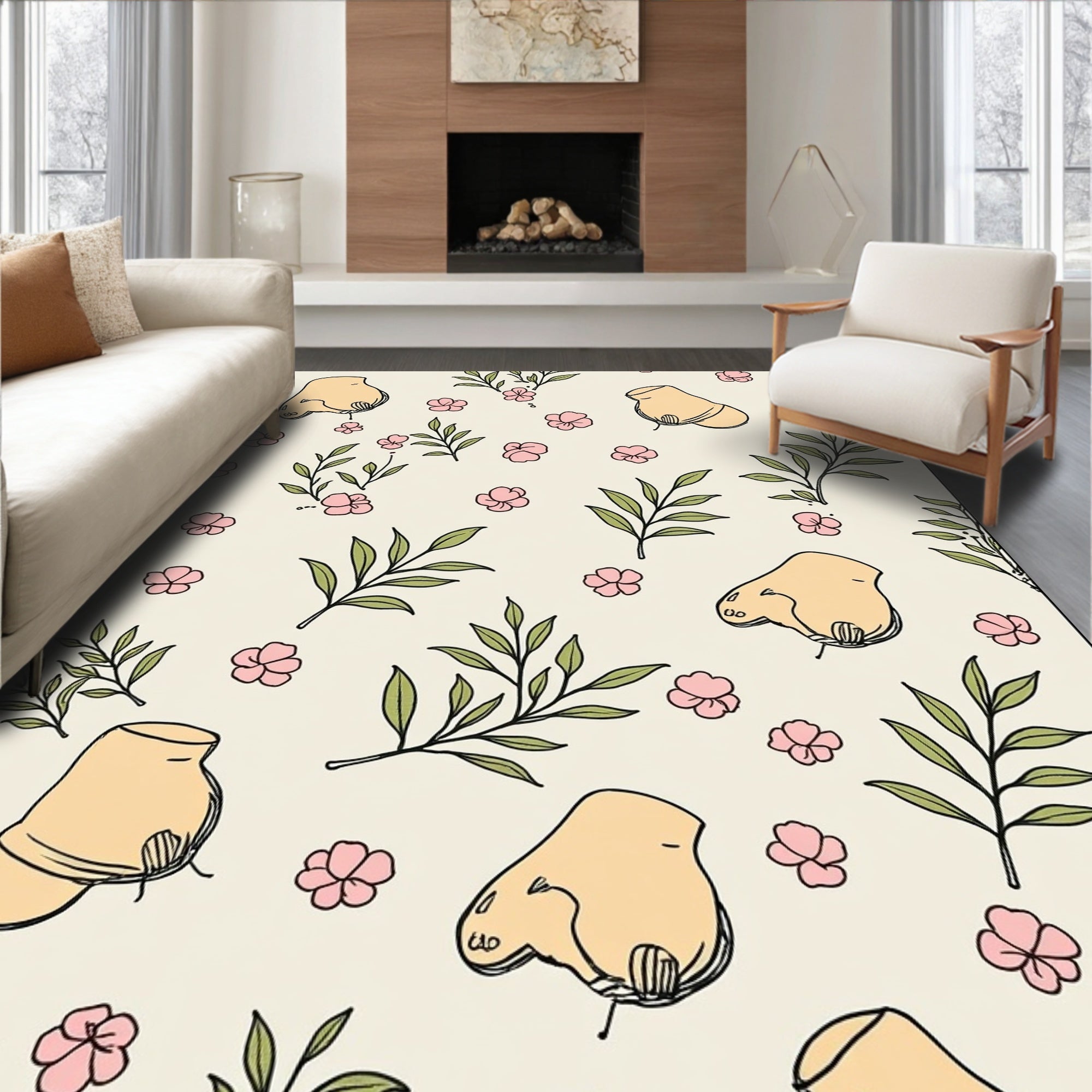 Whimsical Botanical Foot Print Design Rug