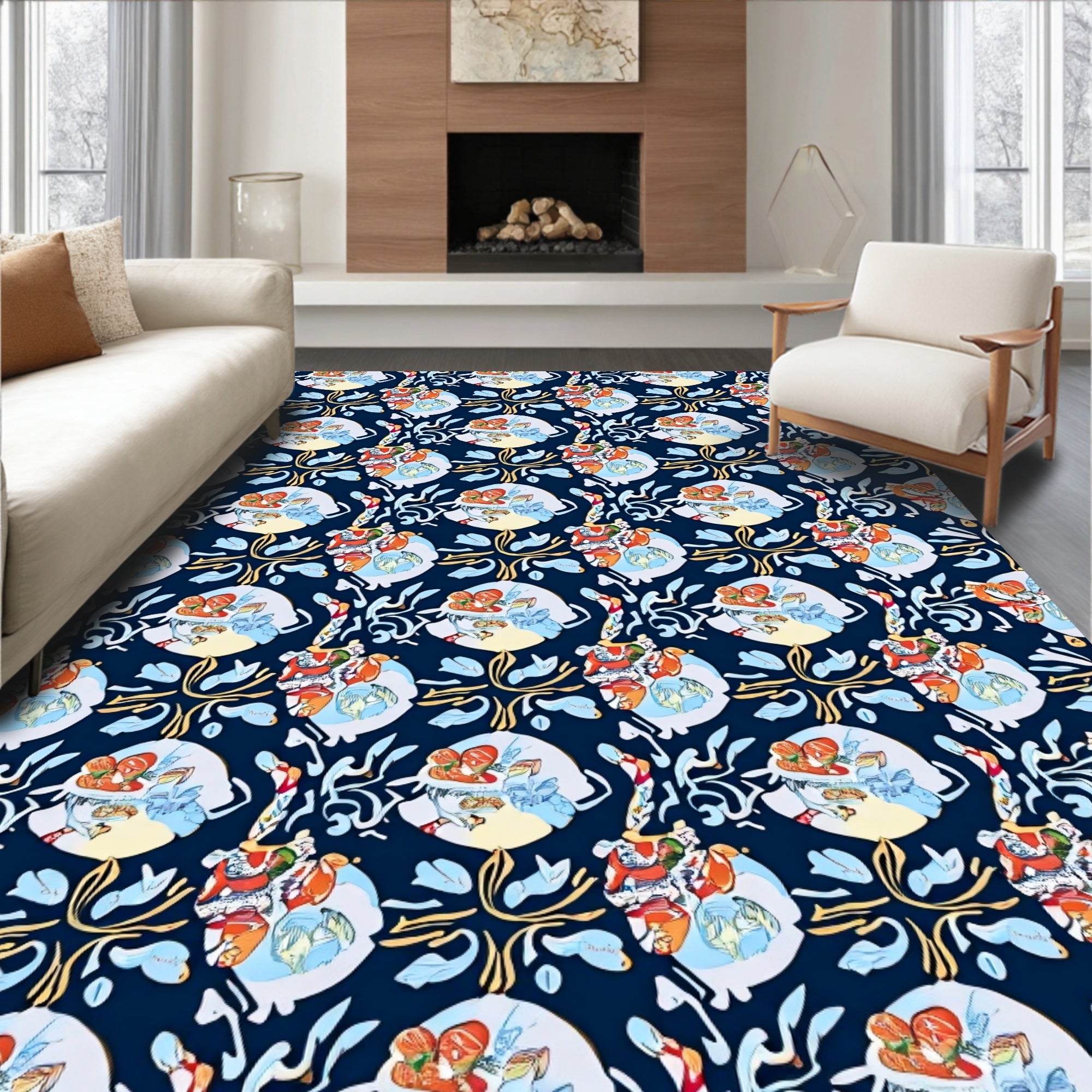Artistic Floral Blue Design Rug