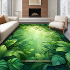 Lush Tropical Jungle Leaf Pattern Rug