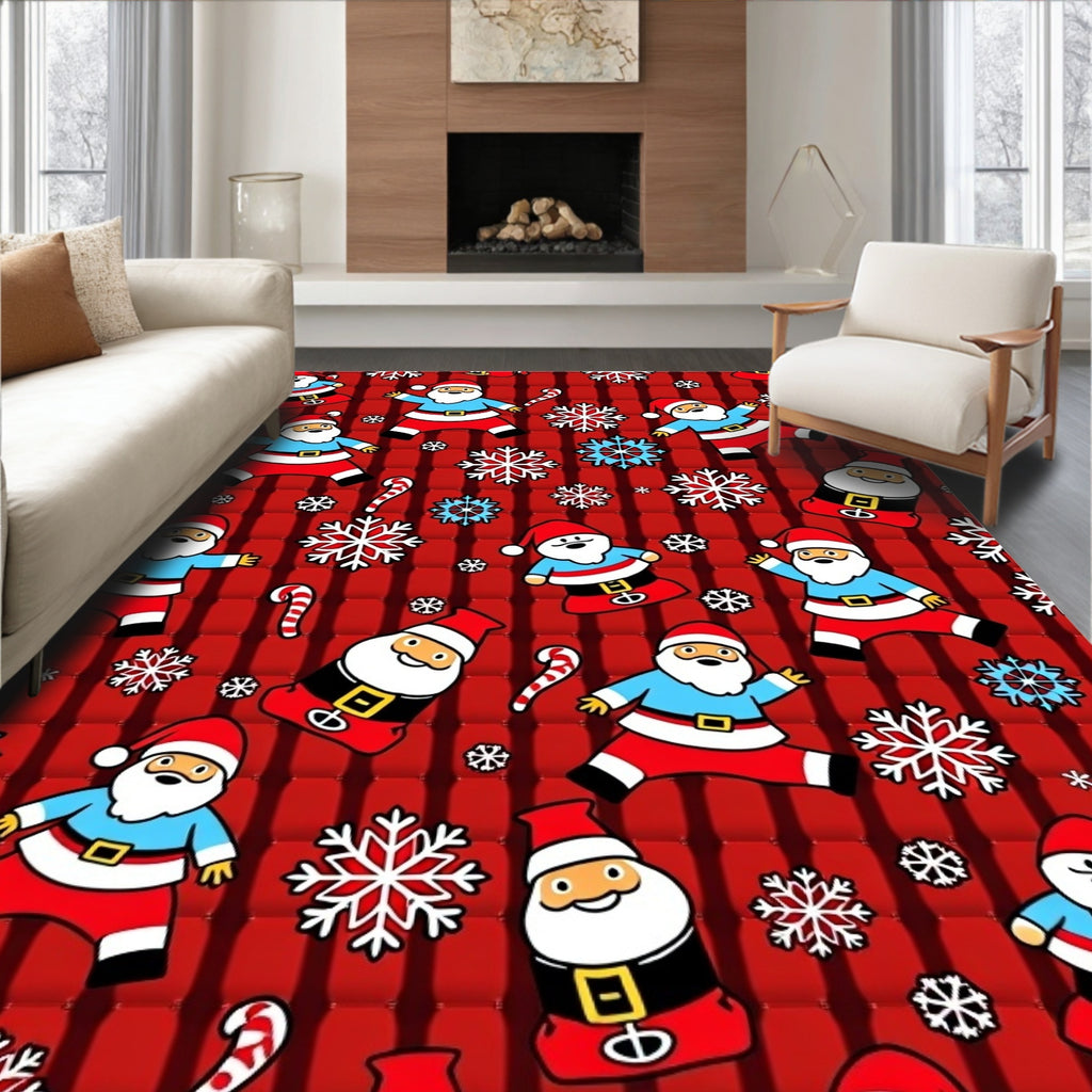 Jolly Santa Claus Red Snowflakes Medley Rug