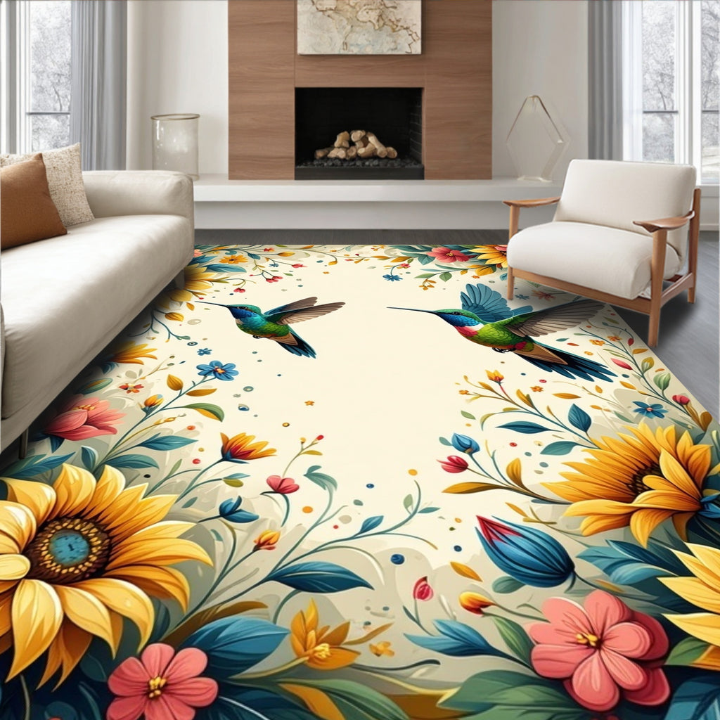 Hummingbirds and Floral Garden Print Rug